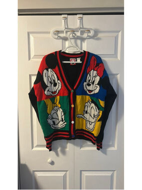 Vintage Mickey and Friends Knit Cardigan Womens Best XL